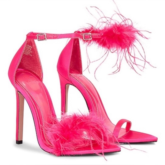 NWT JLO Jennifer Lopez X Revolve Sunset Feathered Stiletto Heels - sz 8 $160 - Picture 1 of 4